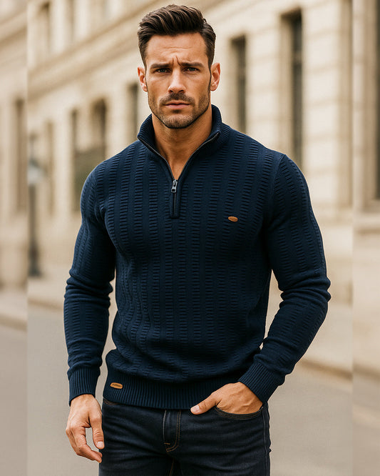 Men’s Textured Half-Zip Knit Sweater - Ahaselected