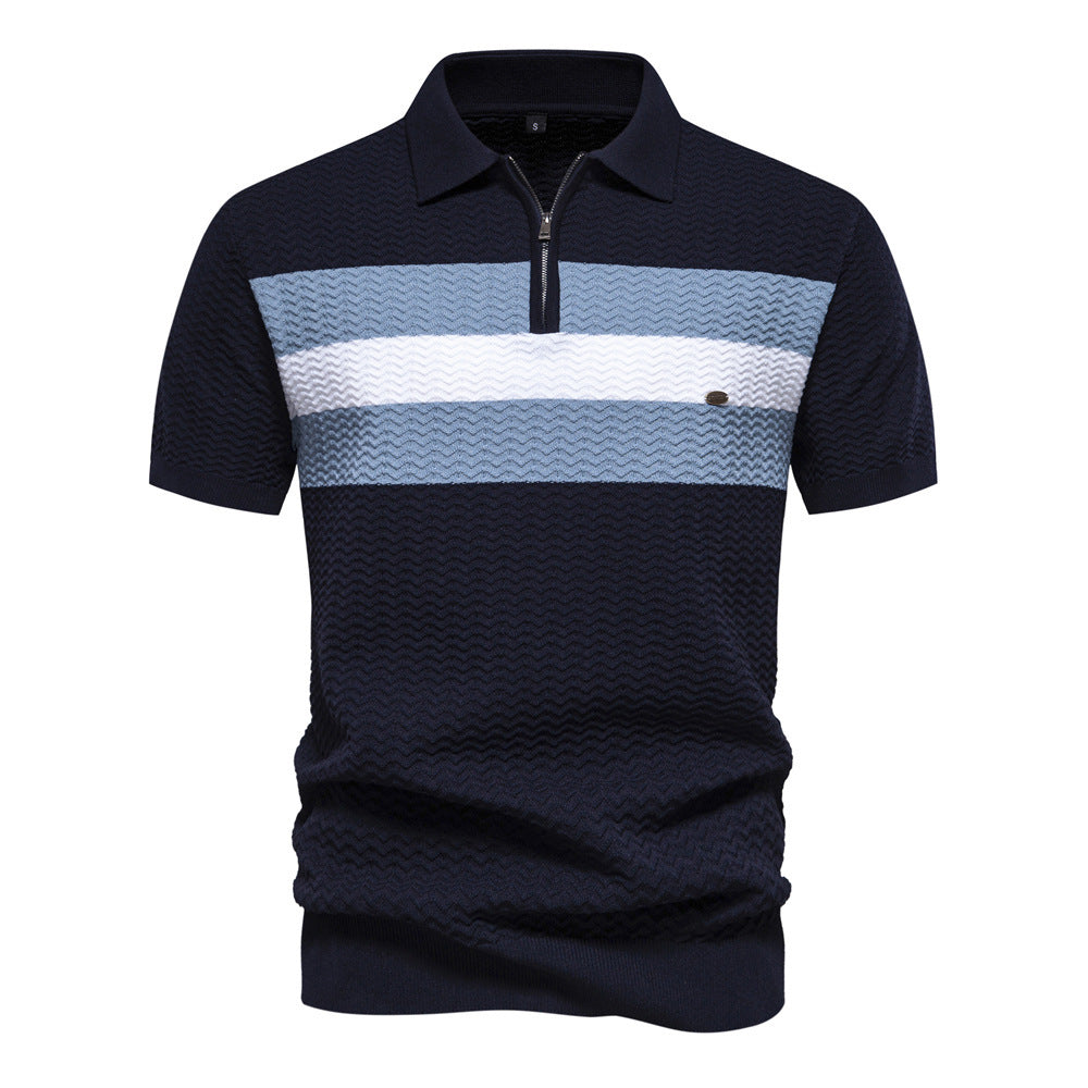 Men’s Textured Striped Zip Polo Shirt