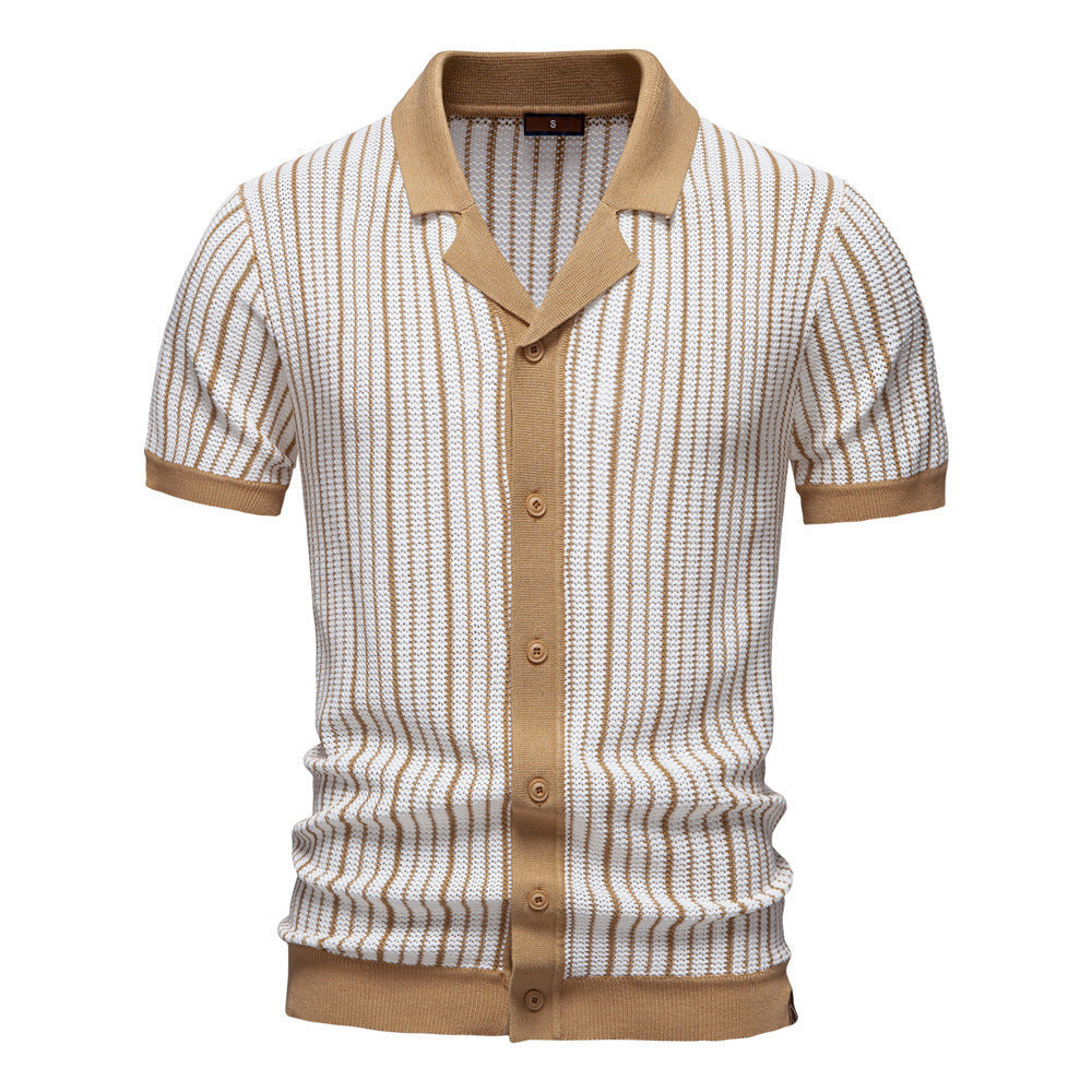 Men’s Striped Knit Button Polo Shirt