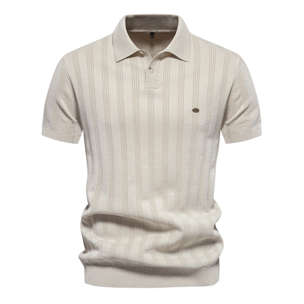 Men’s Striped Textured Knit Polo Shirt