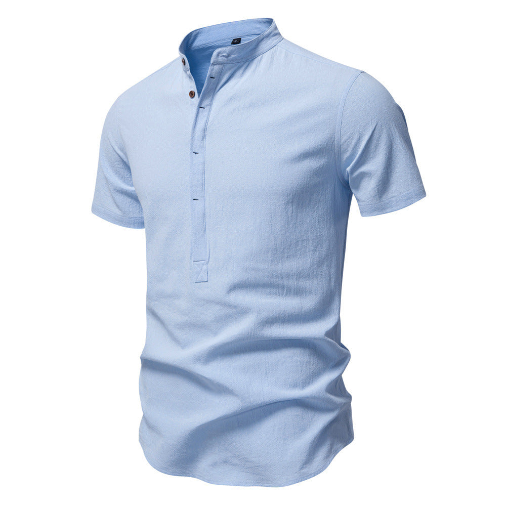 Men’s Cotton Mandarin Collar Short Sleeve Shirt