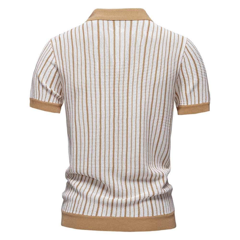 Men’s Striped Knit Button Polo Shirt