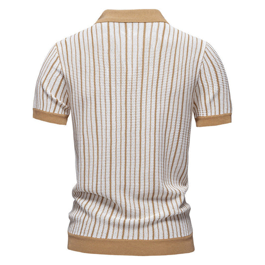 Men’s Striped Knit Button Polo Shirt