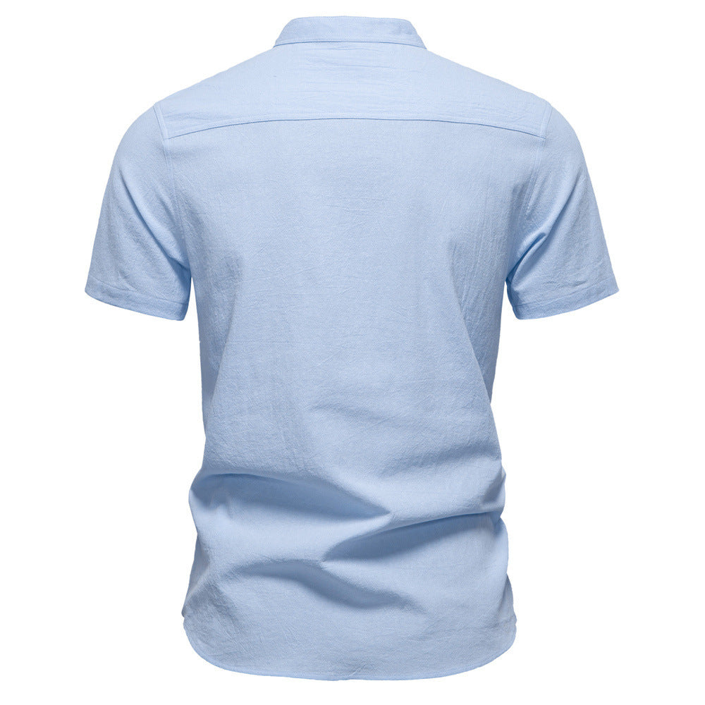 Men’s Cotton Mandarin Collar Short Sleeve Shirt