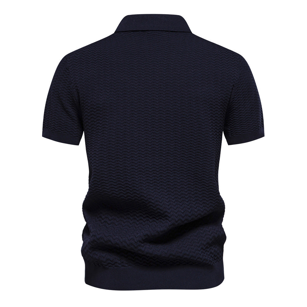 Men’s Textured Striped Zip Polo Shirt