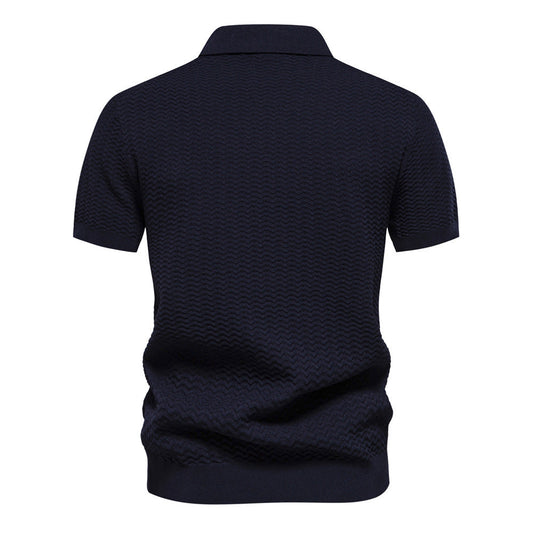 Men’s Textured Striped Zip Polo Shirt