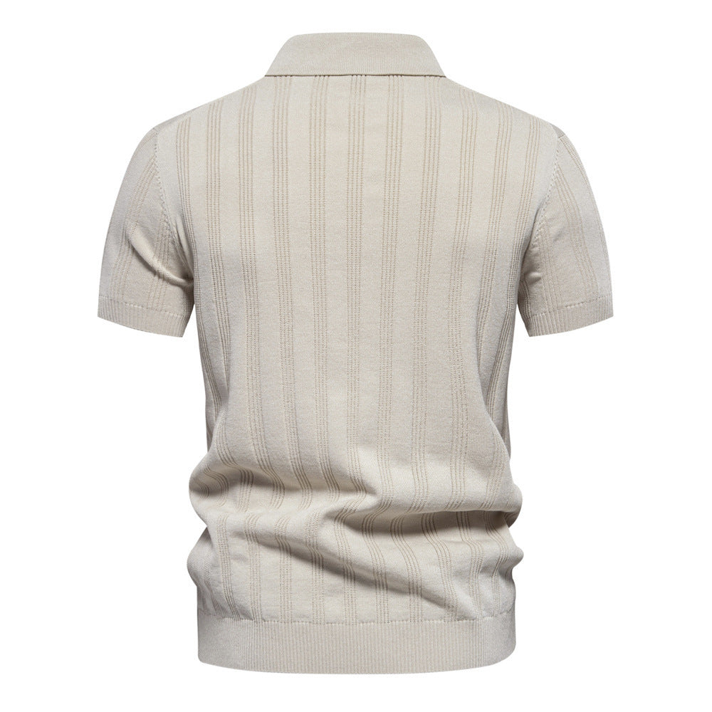 Men’s Striped Textured Knit Polo Shirt