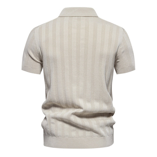 Men’s Striped Textured Knit Polo Shirt