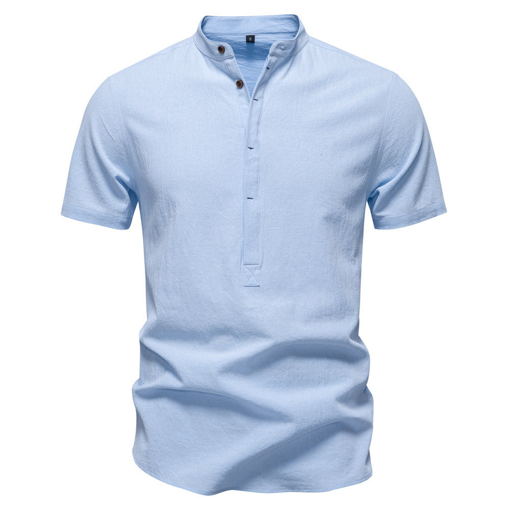 Men’s Cotton Mandarin Collar Short Sleeve Shirt