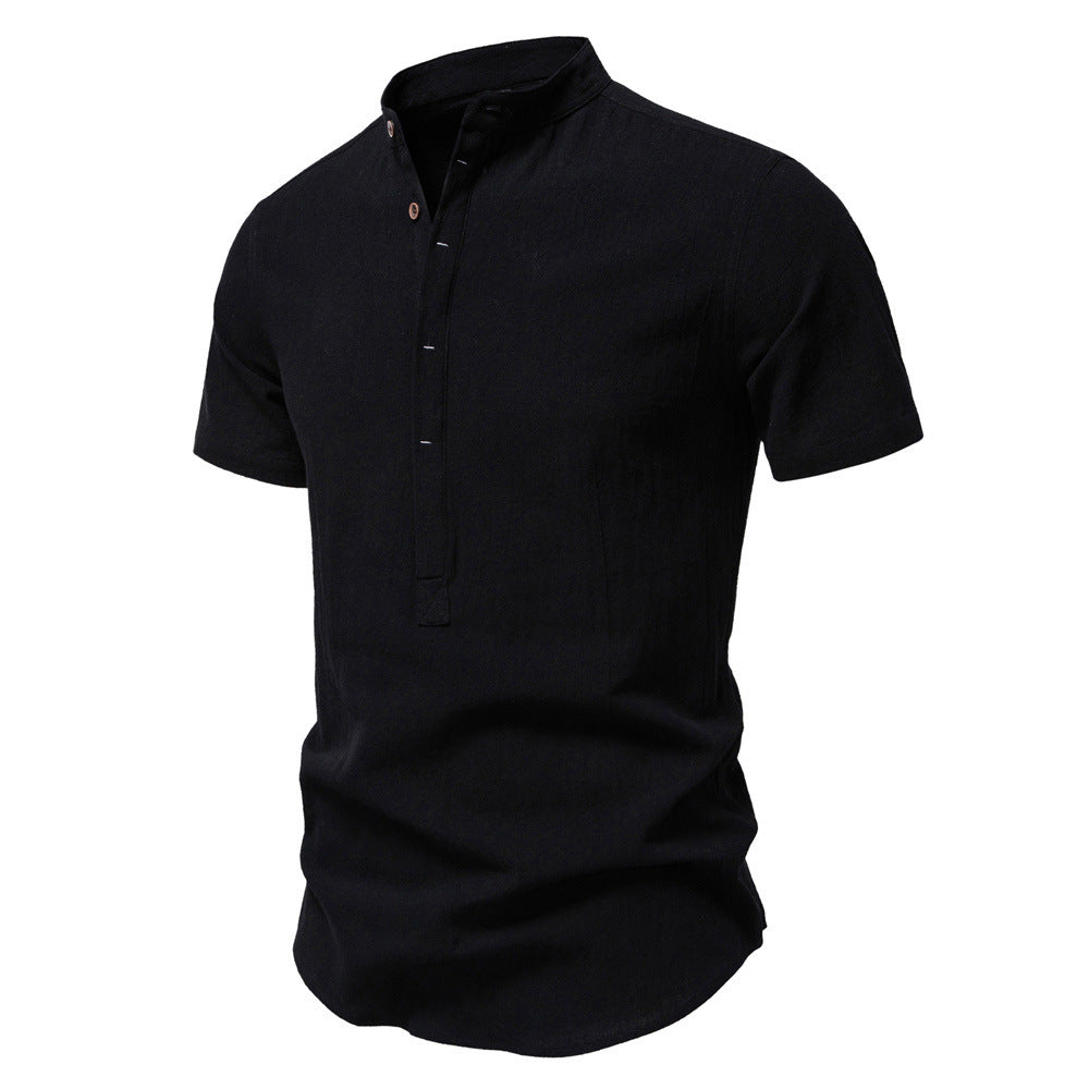 Men’s Cotton Mandarin Collar Short Sleeve Shirt
