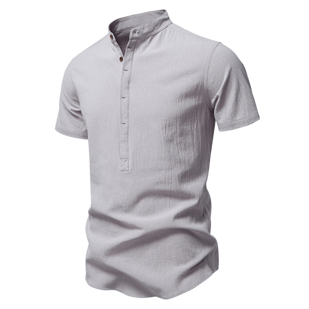 Men’s Cotton Mandarin Collar Short Sleeve Shirt