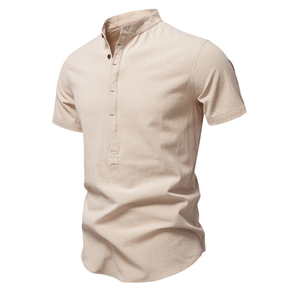 Men’s Cotton Mandarin Collar Short Sleeve Shirt