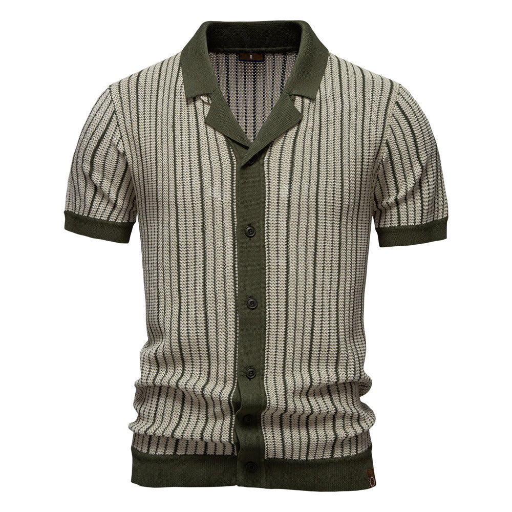 Men’s Striped Knit Button Polo Shirt