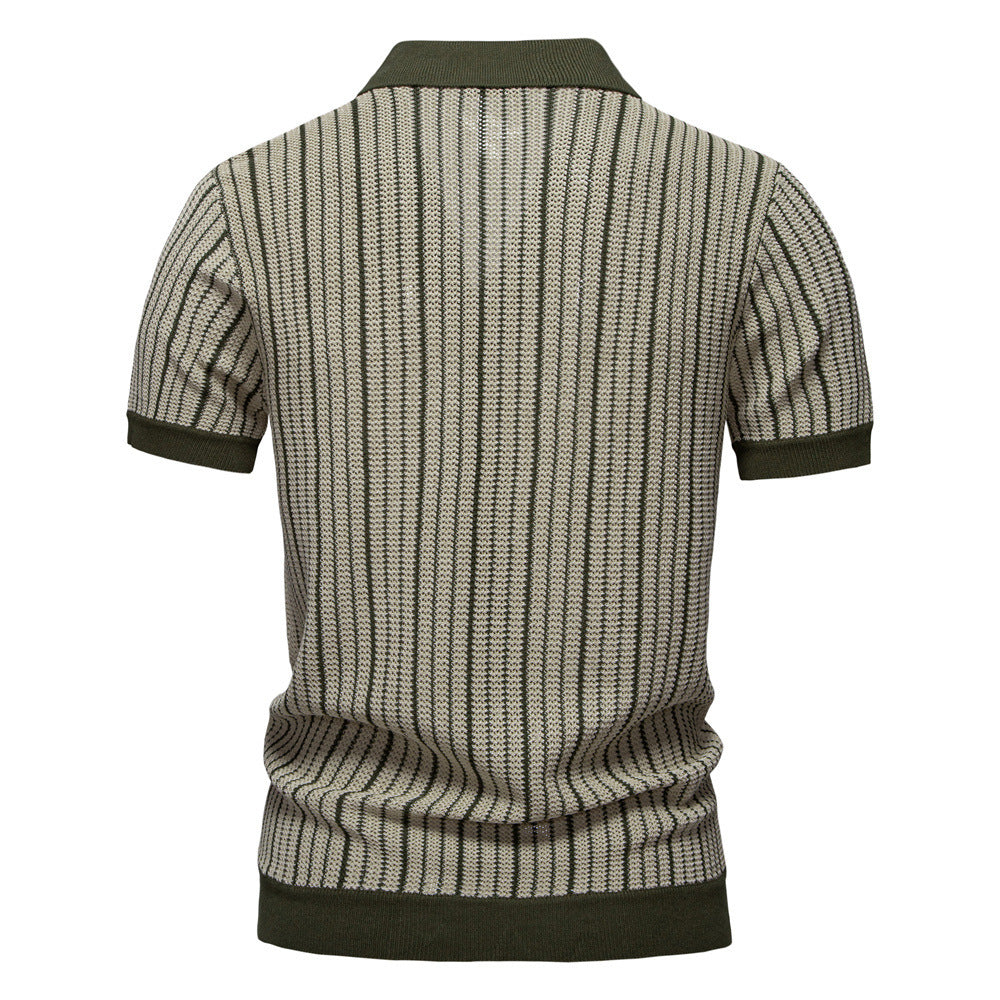 Men’s Striped Knit Button Polo Shirt