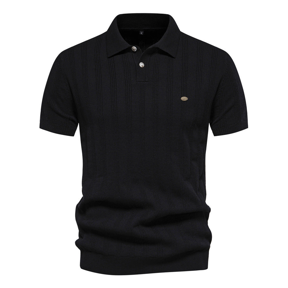 Men’s Striped Textured Knit Polo Shirt
