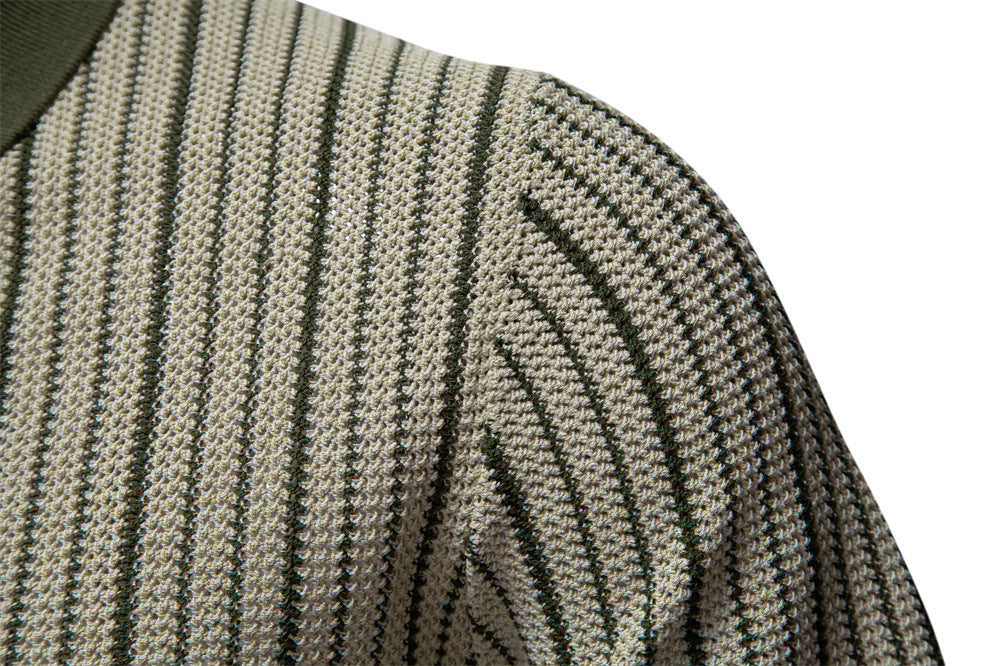 Men’s Striped Knit Button Polo Shirt