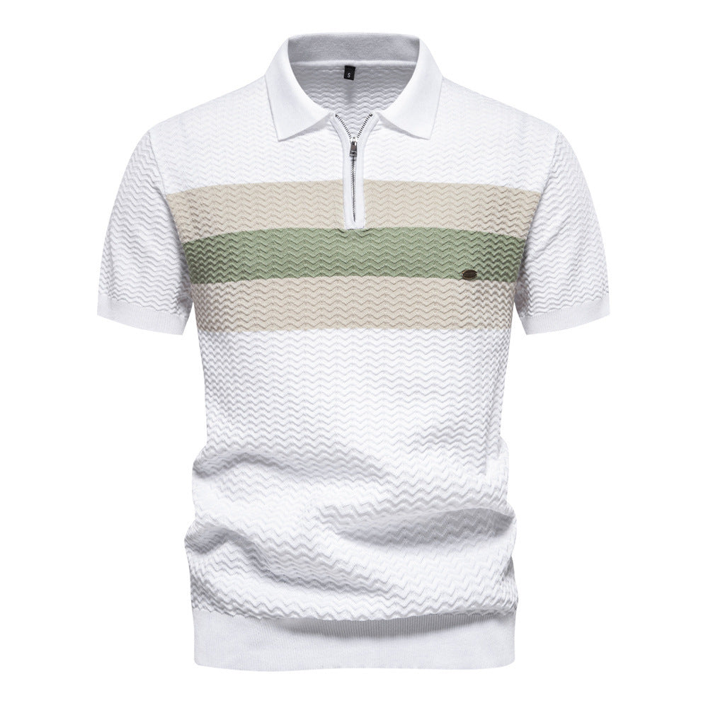 Men’s Textured Striped Zip Polo Shirt