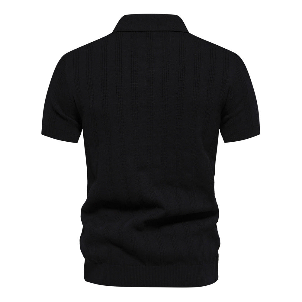 Men’s Striped Textured Knit Polo Shirt