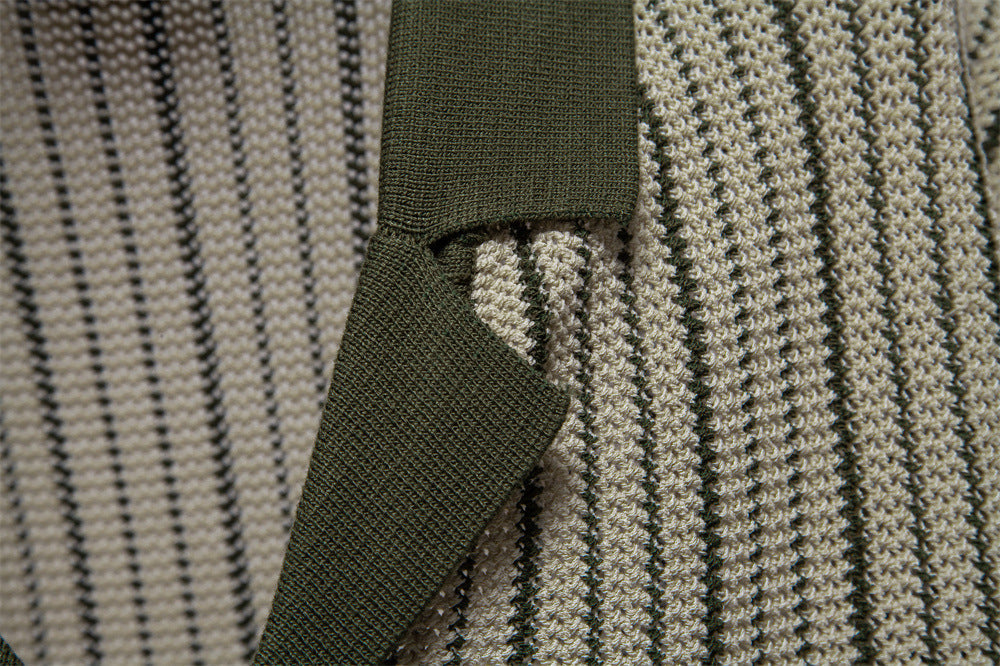 Men’s Striped Knit Button Polo Shirt
