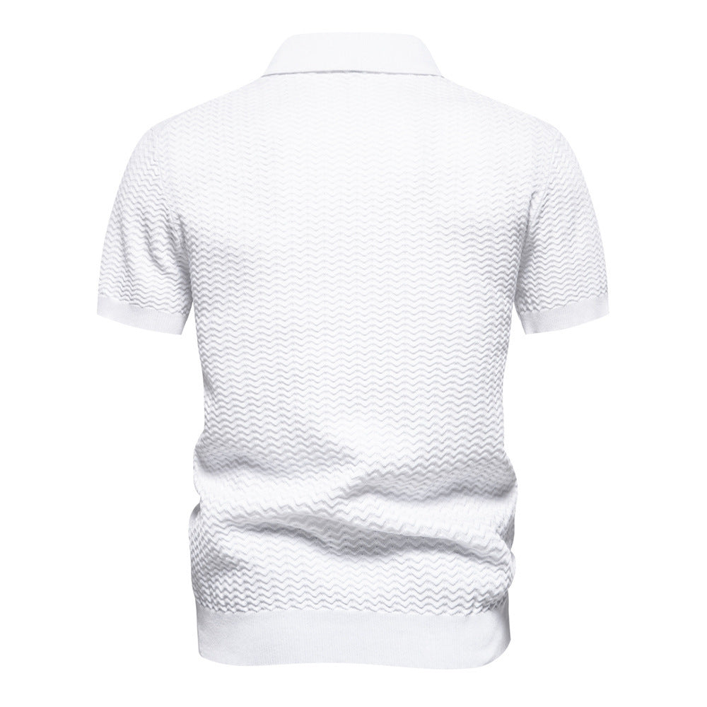 Men’s Textured Striped Zip Polo Shirt