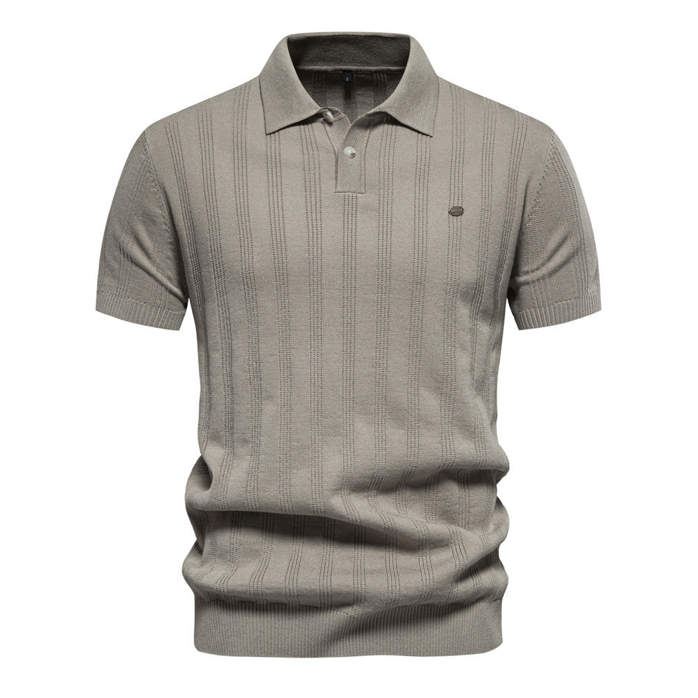 Men’s Striped Textured Knit Polo Shirt