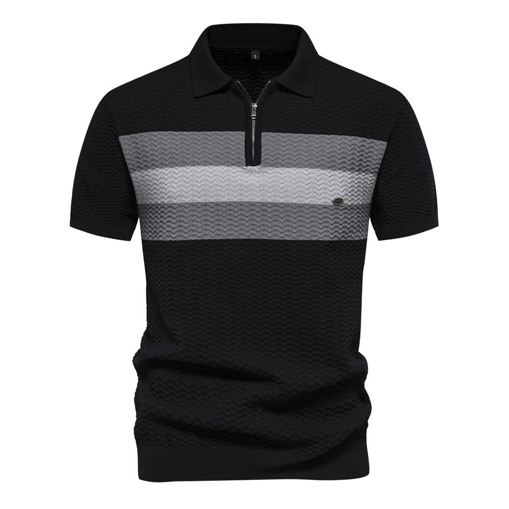Men’s Textured Striped Zip Polo Shirt