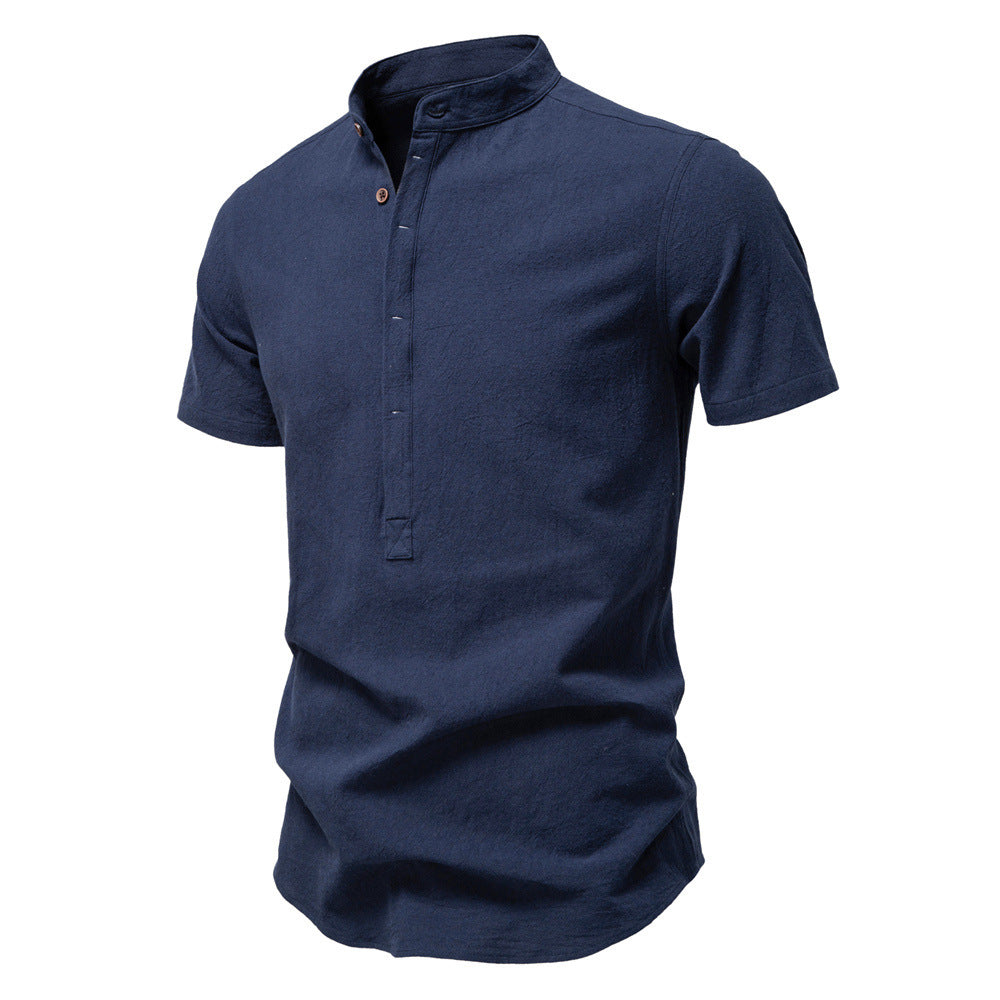 Men’s Cotton Mandarin Collar Short Sleeve Shirt