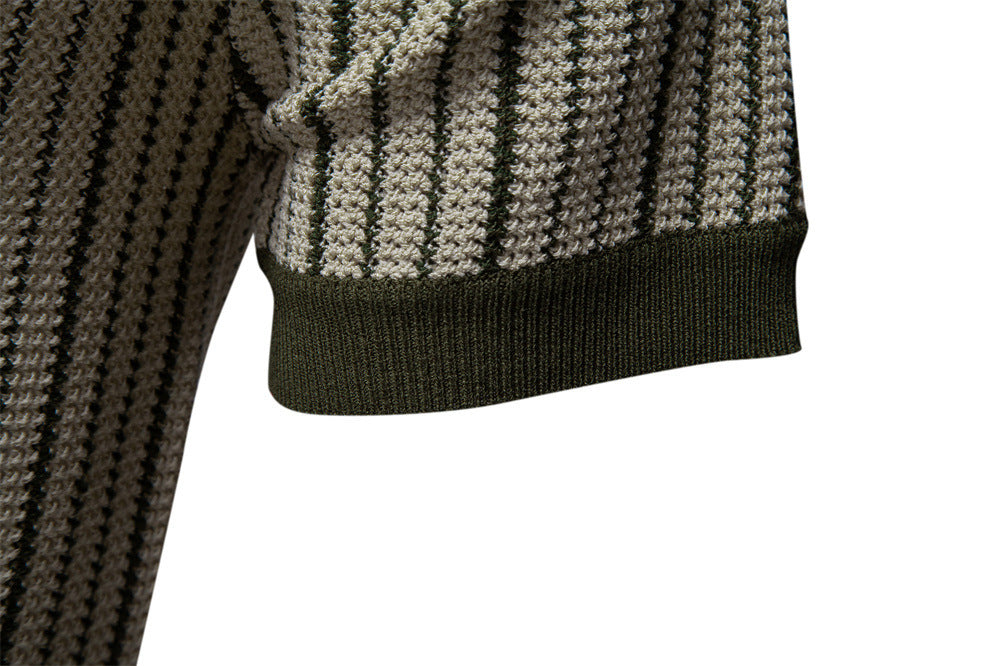 Men’s Striped Knit Button Polo Shirt