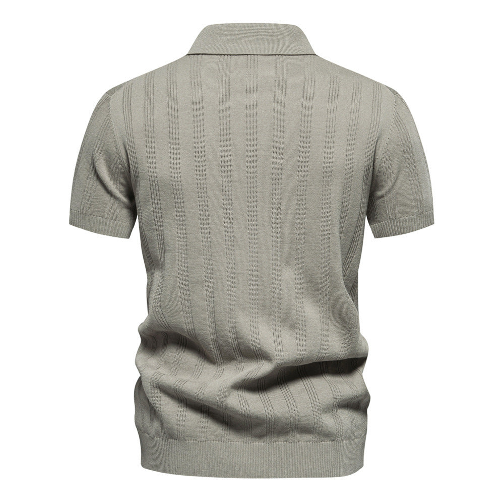 Men’s Striped Textured Knit Polo Shirt