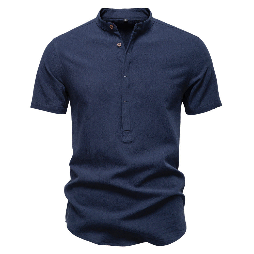 Men’s Cotton Mandarin Collar Short Sleeve Shirt