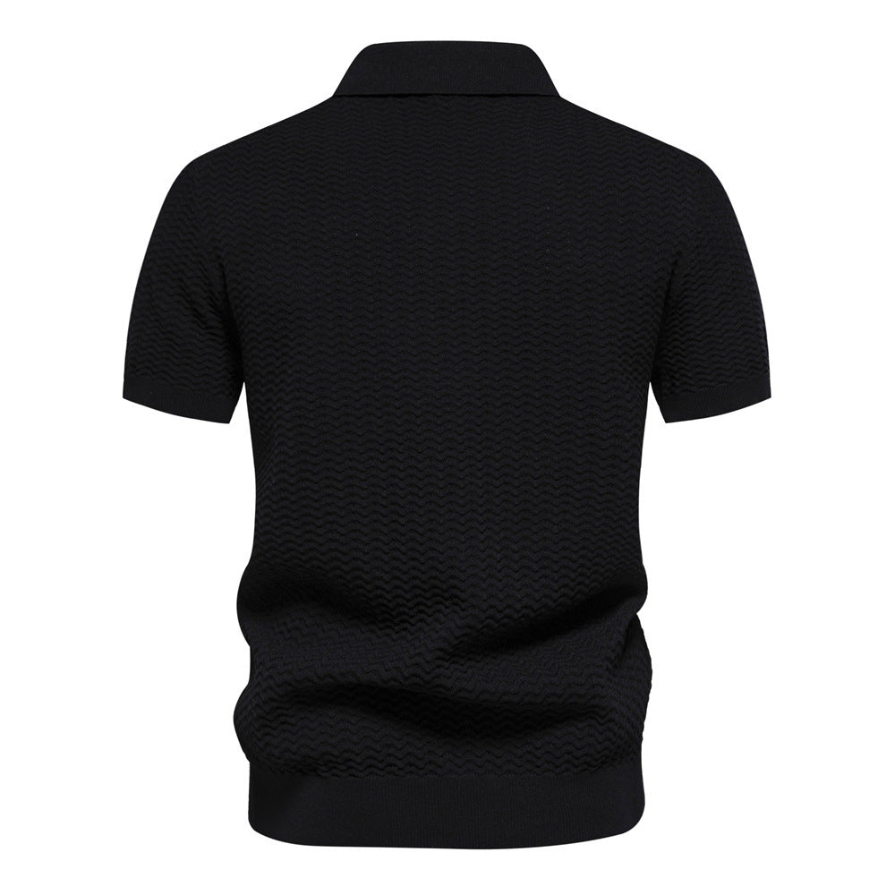 Men’s Textured Striped Zip Polo Shirt