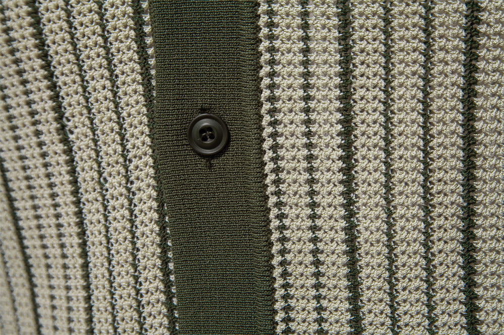 Men’s Striped Knit Button Polo Shirt