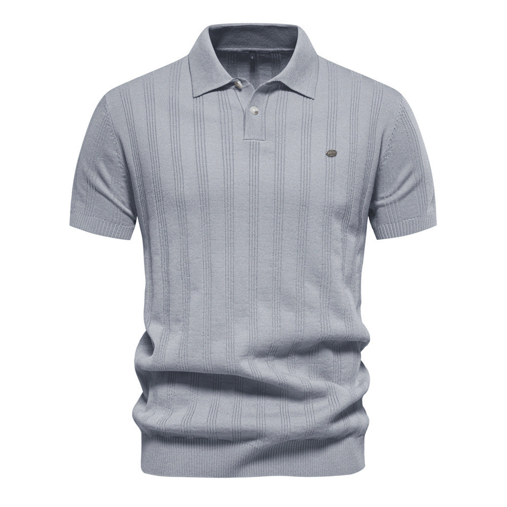 Men’s Striped Textured Knit Polo Shirt
