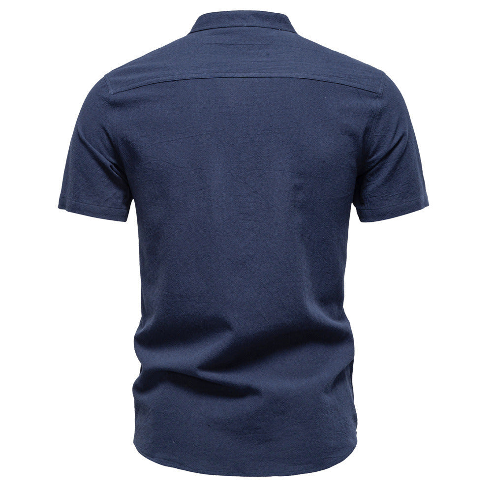 Men’s Cotton Mandarin Collar Short Sleeve Shirt