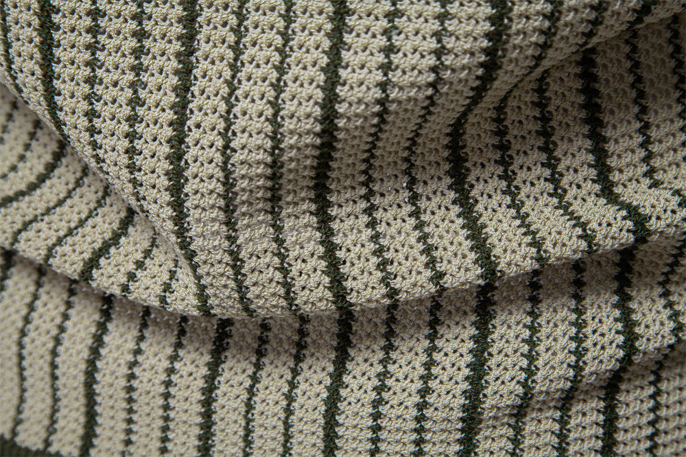 Men’s Striped Knit Button Polo Shirt