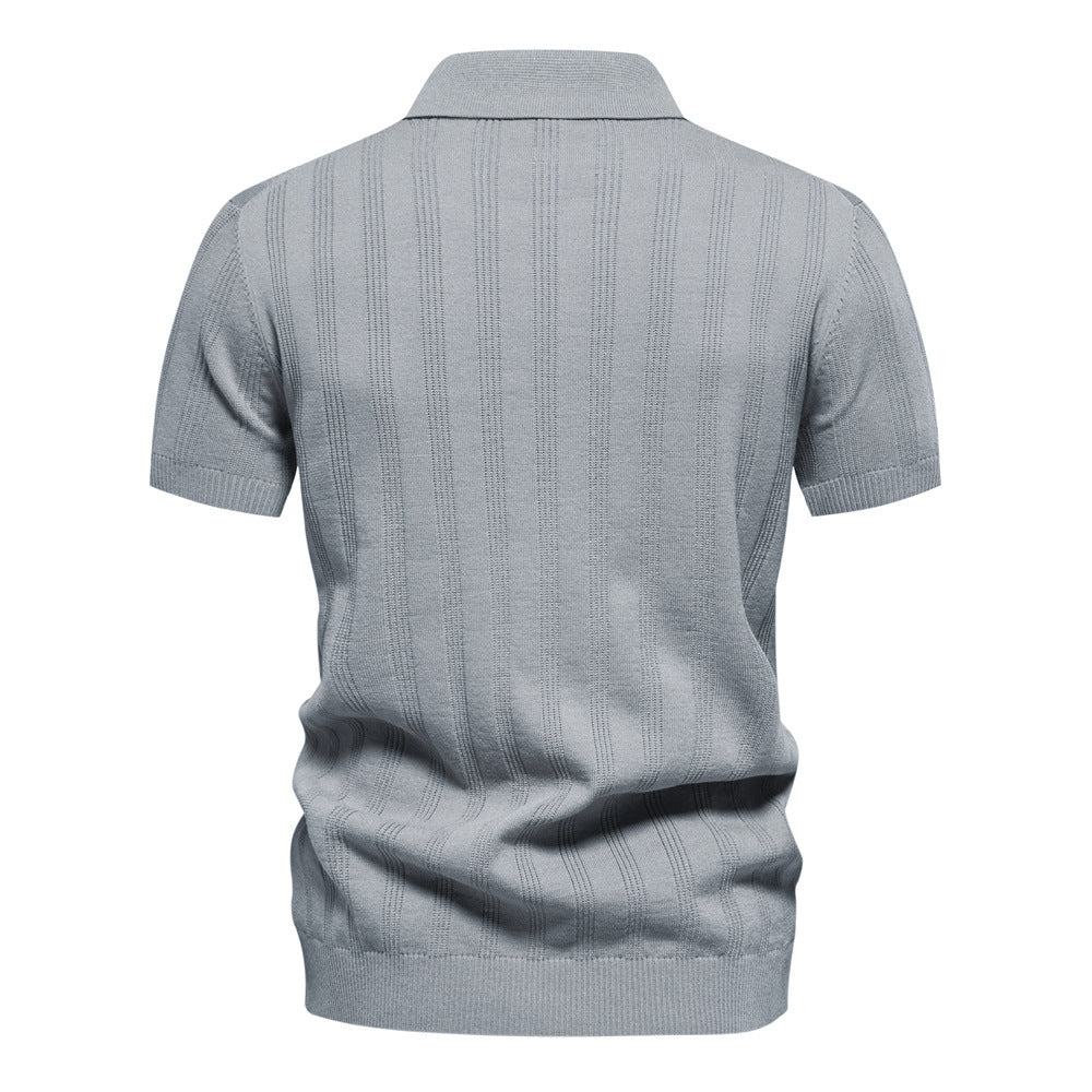 Men’s Striped Textured Knit Polo Shirt