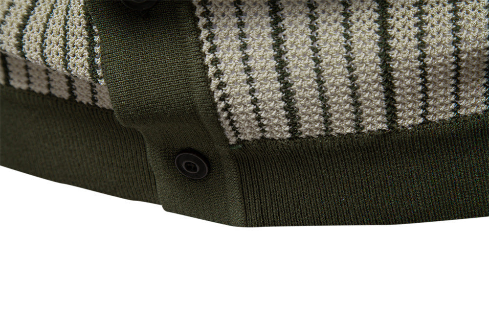 Men’s Striped Knit Button Polo Shirt