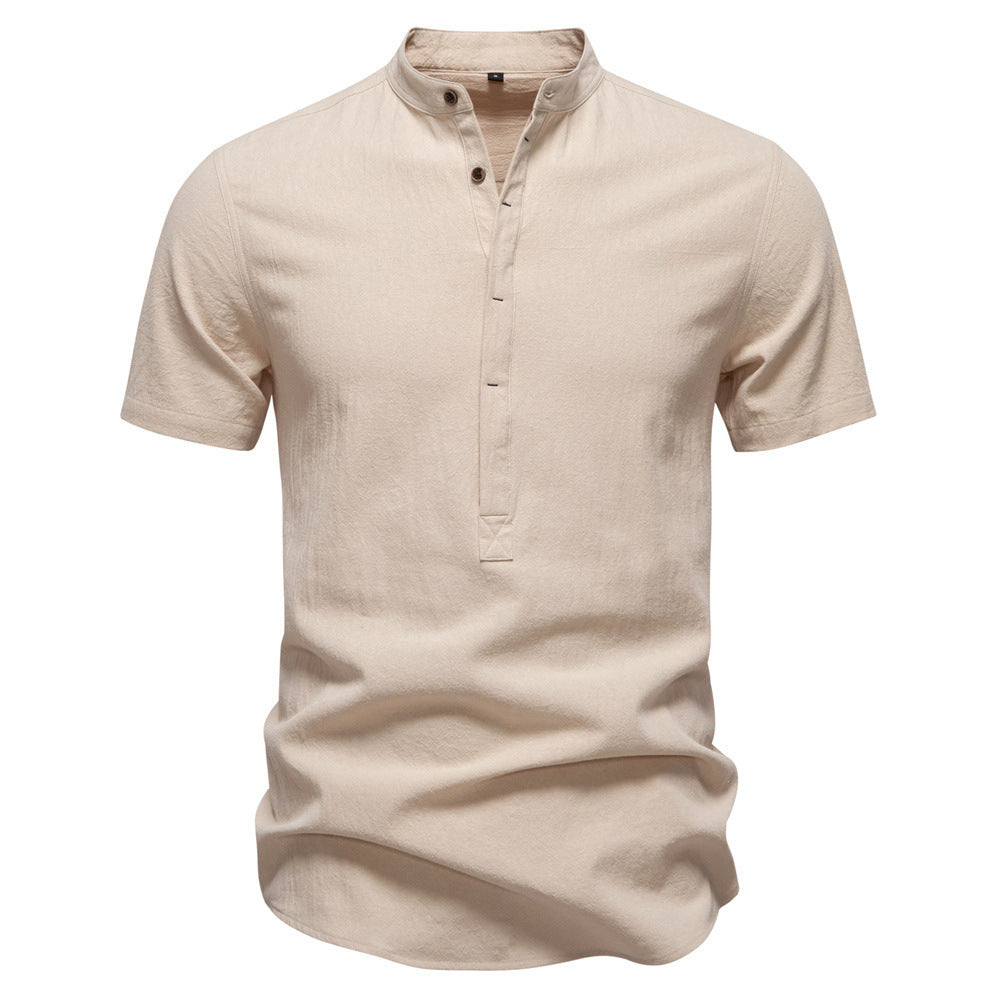 Men’s Cotton Mandarin Collar Short Sleeve Shirt
