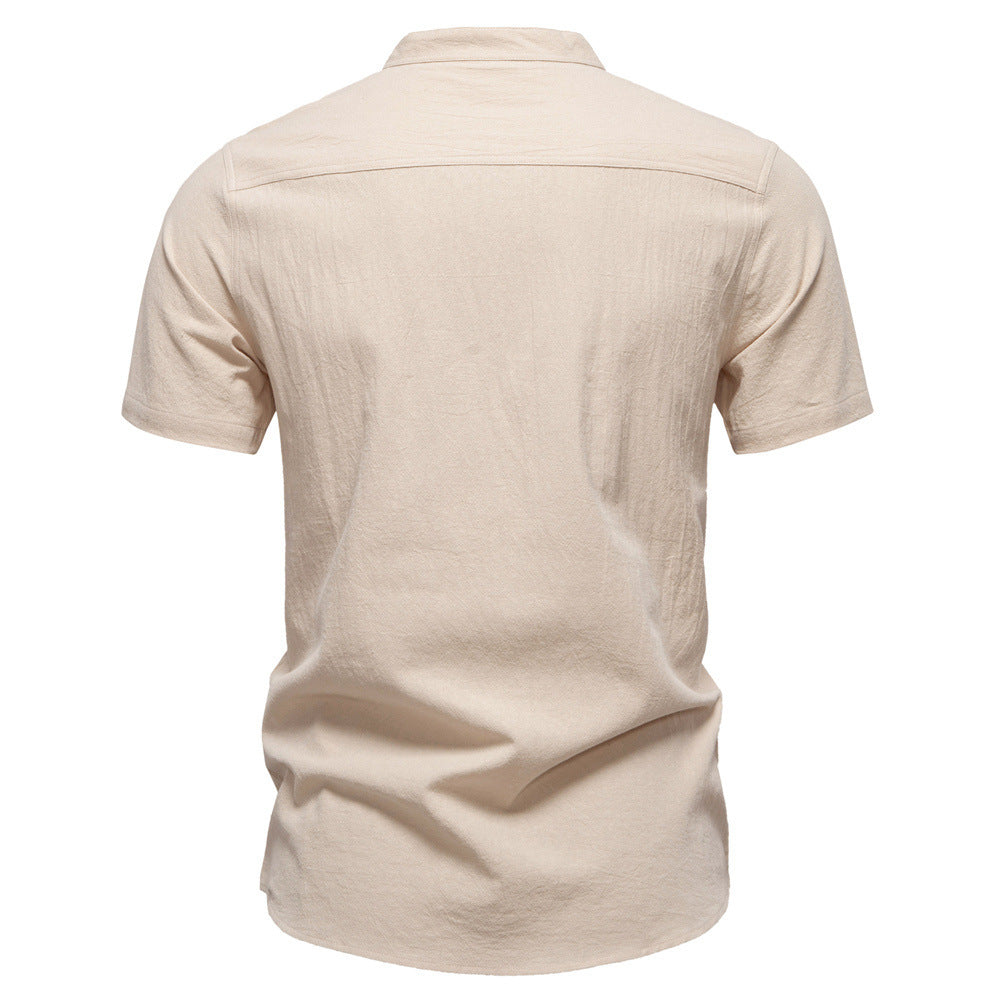 Men’s Cotton Mandarin Collar Short Sleeve Shirt