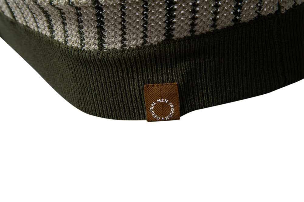 Men’s Striped Knit Button Polo Shirt
