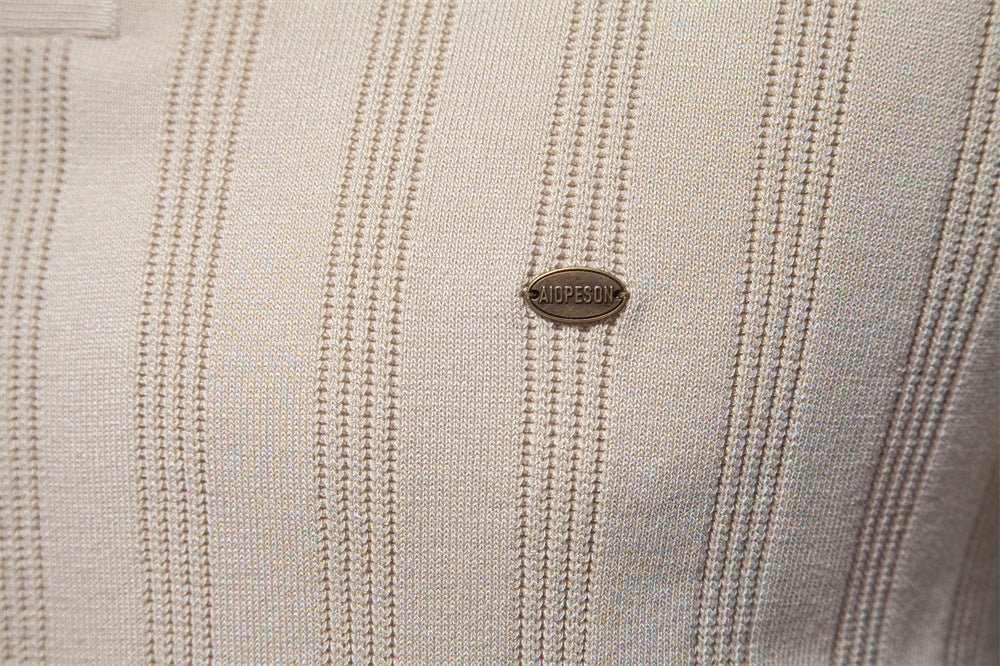Men’s Striped Textured Knit Polo Shirt