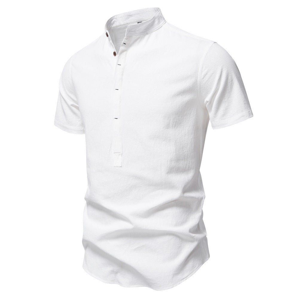 Men’s Cotton Mandarin Collar Short Sleeve Shirt