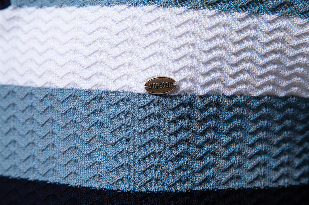 Men’s Textured Striped Zip Polo Shirt