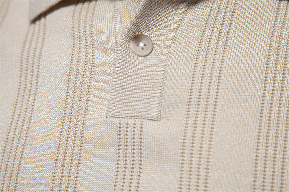 Men’s Striped Textured Knit Polo Shirt