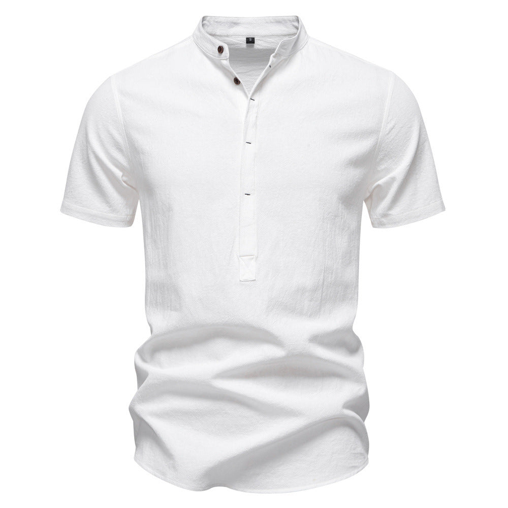 Men’s Cotton Mandarin Collar Short Sleeve Shirt