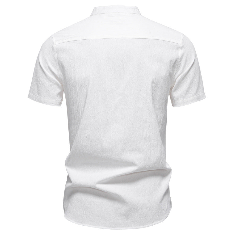Men’s Cotton Mandarin Collar Short Sleeve Shirt