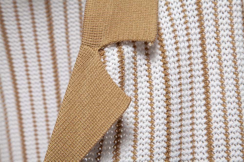 Men’s Striped Knit Button Polo Shirt
