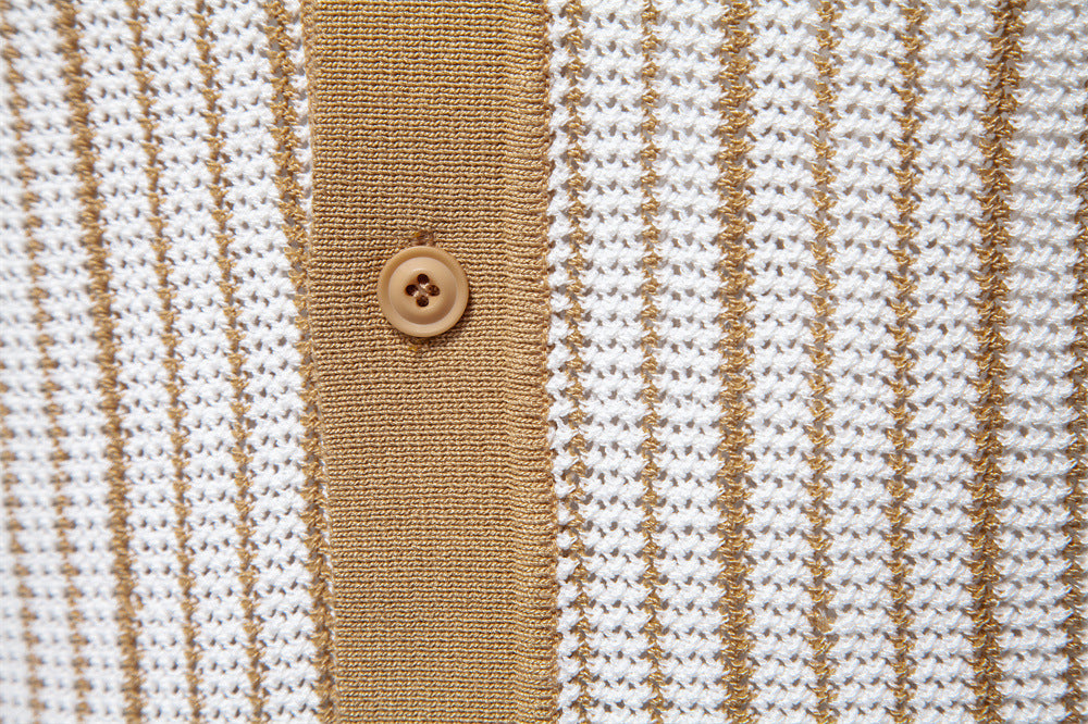 Men’s Striped Knit Button Polo Shirt