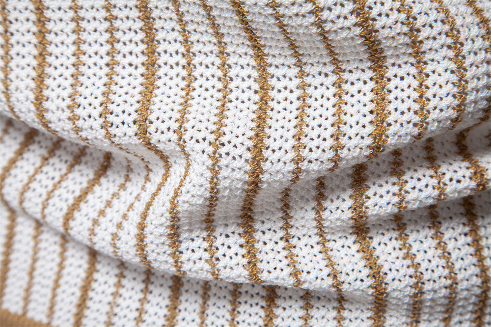 Men’s Striped Knit Button Polo Shirt