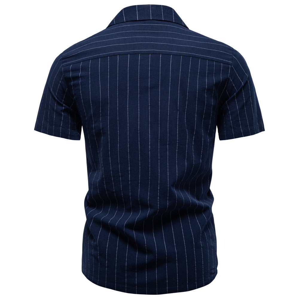 Men’s Striped Cotton Blend Short Sleeve Shirt